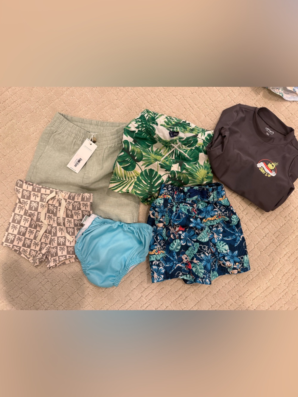 Rylee + Cru Beige and Cream Palm-Print Swim Shorts